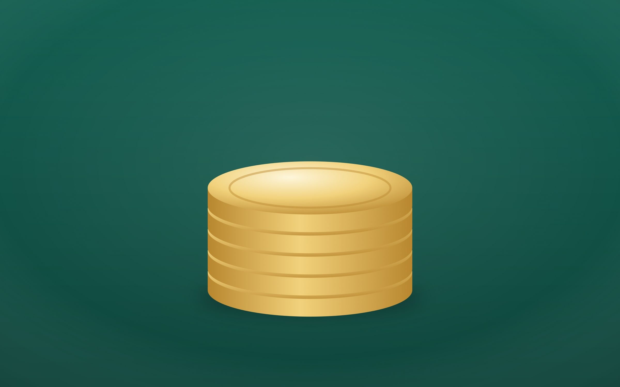 Pile de pièces dorées sur fond vert profond, rendu 3D