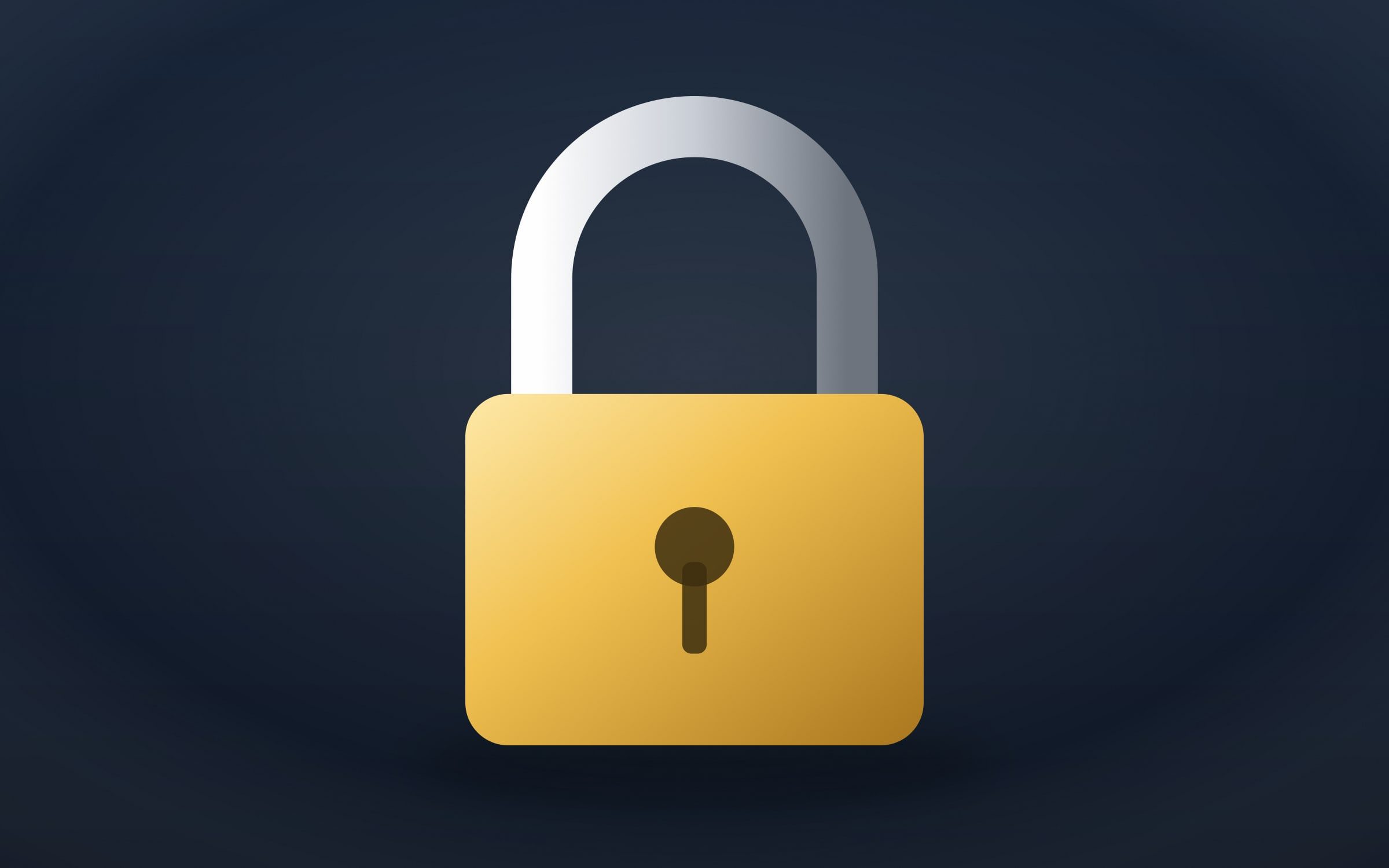 Cadenas doré fermé sur fond bleu nuit, rendu 3D
