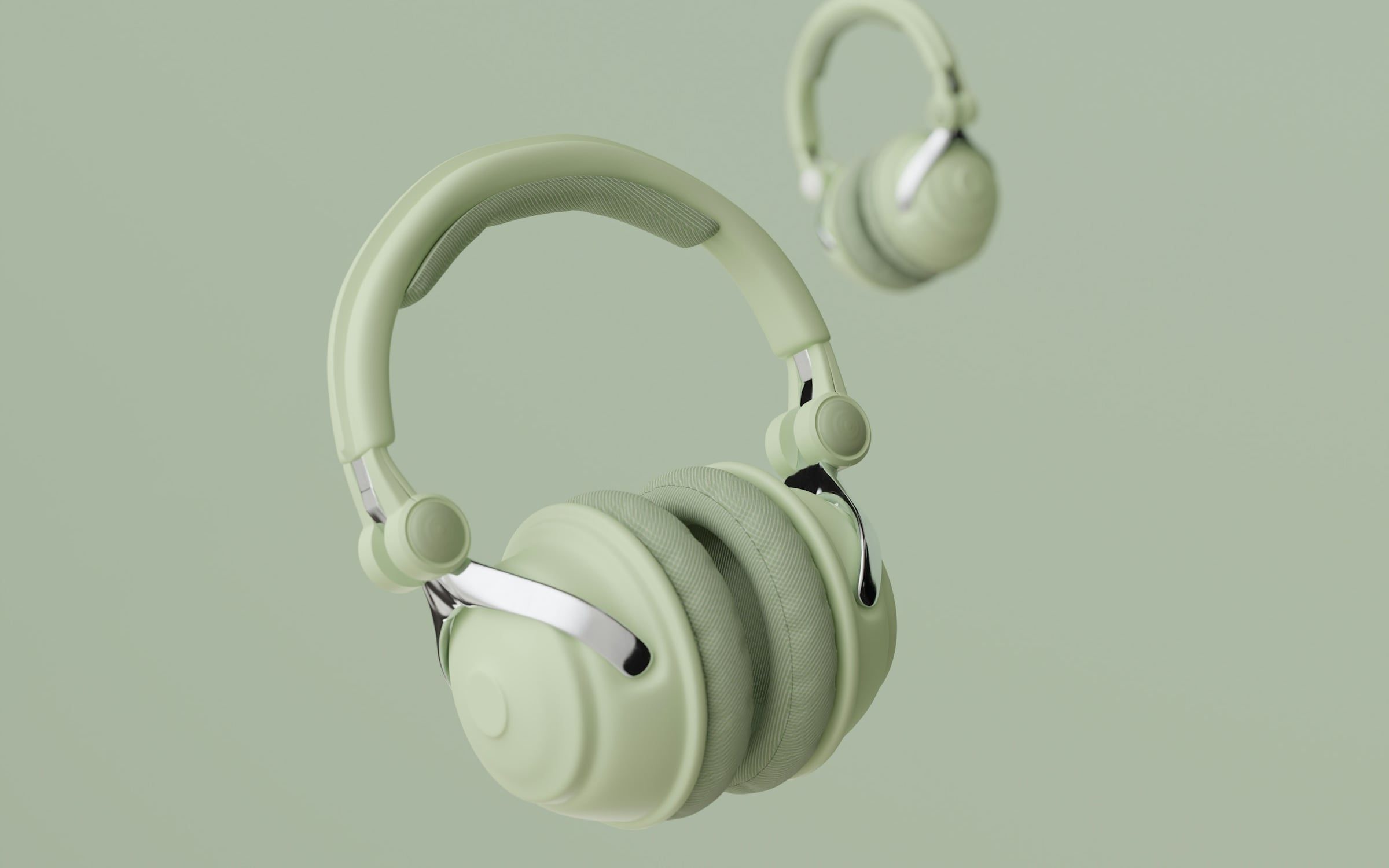 Casque audio vert pâle, rendu 3D